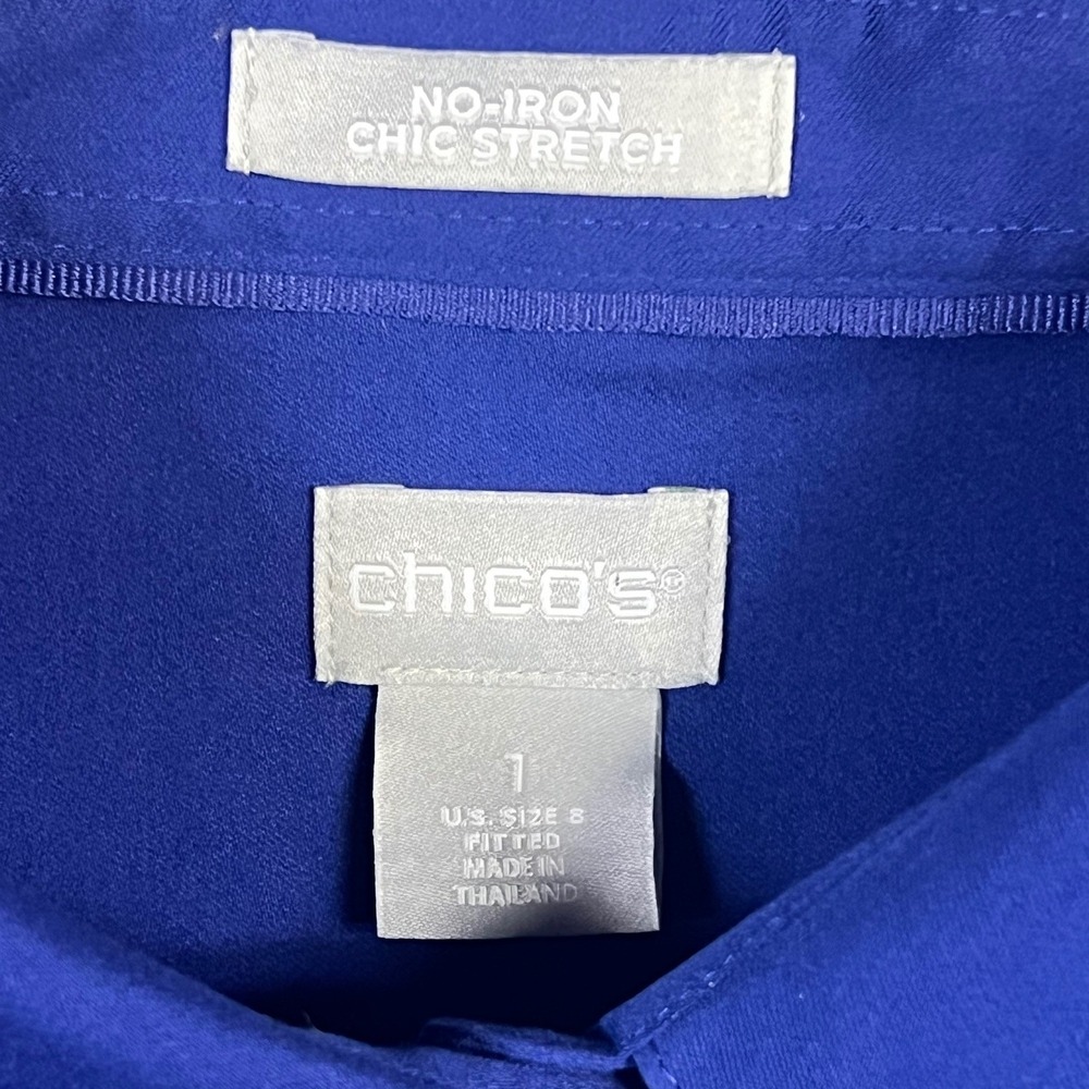Chicos Button Down Shirt 1 US Size 8 New Magnetic Blue No Iron Chic Stretch - Picture 4 of 9